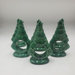 Vintage Ceramic Christmas Tree Napkin Ring Holders Set of 5 Made in Philippines